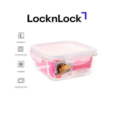 LocknLock 540ml Oven-Safe Borosilicate Glass Square Container with Airtight Lid – Microwave, Freezer, and Dishwasher Safe