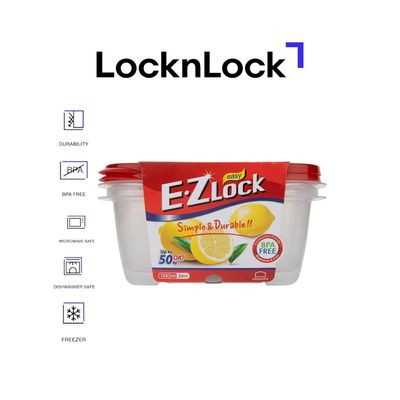 LocknLock EzLock 1320ml Rectangular Food Storage Containers – Set of 2, Stackable & Microwave-Safe
