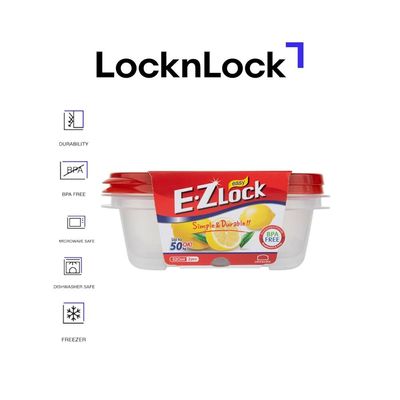 LocknLock EzLock 520ml Rectangular Food Storage Containers – Set of 2, Stackable & Microwave-Safe