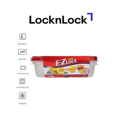 LocknLock EzLock 965ml Rectangular Food Storage Containers – Set of 2, Stackable & Microwave-Safe