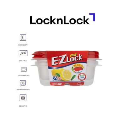 LocknLock EzLock 260ml Rectangular Food Storage Containers – Set of 2, Stackable & Microwave-Safe