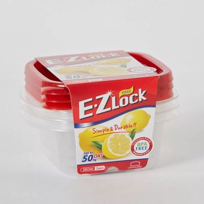 LocknLock EzLock 250ml Square Food Storage Containers – Set of 3, Stackable & Microwave-Safe