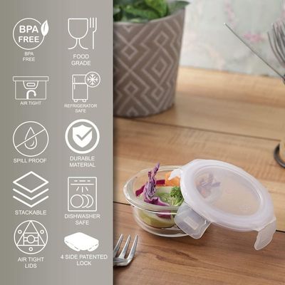 LocknLock 130ml Oven-Safe Borosilicate Glass Round Container with Airtight Lid – Microwave, Freezer, and Dishwasher Safe