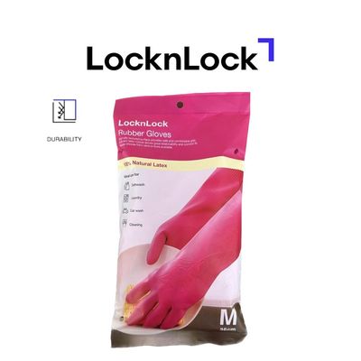 LocknLock Pink Rubber Gloves (36cm) – Non-Slip Grip, Comfortable Fit, Ideal for Household Cleaning
