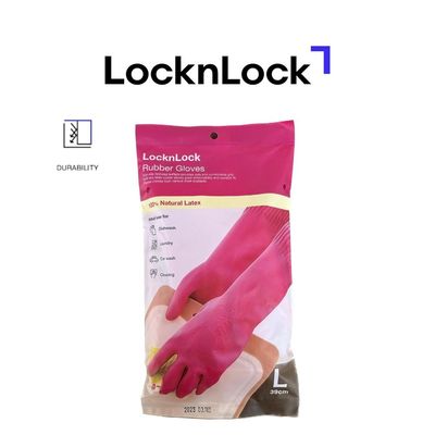 LocknLock Pink Rubber Gloves (39cm) – Non-Slip Grip, Comfortable Fit, Ideal for Household Cleaning