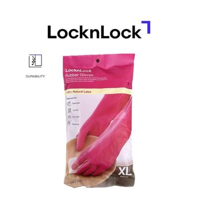 LocknLock Pink Rubber Gloves XL (42cm) – Non-Slip Grip, Comfortable Fit, Ideal for Household Cleaning