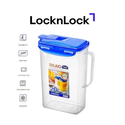 LocknLock 2L Fridge Door Jug with Resealable Flip-Top – Airtight, BPA-Free, Microwave, Freezer, and Dishwasher Safe