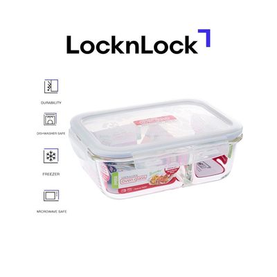 LocknLock 950ml Oven Glass Rectangular Container with Divider – Durable, Microwave Safe Food Storage Solution