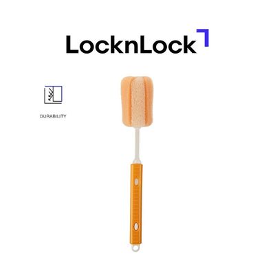 LocknLock Water Bottle Cleaning Brush with Soft Foam Sponge and Non-Slip Handle (5x28cm, Orange)