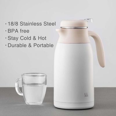 LocknLock 2L Leisurely Vacuum Kettle – Ivory, Double-Wall Insulated BPA-Free Thermal Kettle with Spill-Free Lid