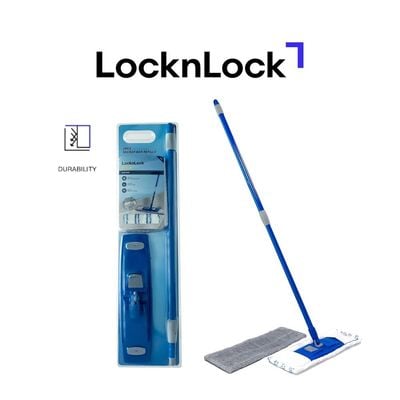 LocknLock Flat Microfiber Mop with Adjustable Telescopic Handle (75-130cm) – Includes 2-pc Super Absorbent Refills, Fast Drying, Eco-Friendly and High-Quality Floor Cleaning Tool