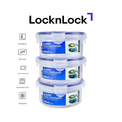 LocknLock 600ml Round Airtight Food Storage PACK OF 3 – BPA-Free, Microwave, Freezer, and Dishwasher Safe