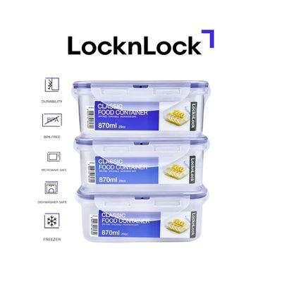 LocknLock 870ml Square Airtight Food Storage PACK OF 3 – BPA-Free, Microwave, Freezer, and Dishwasher Safe