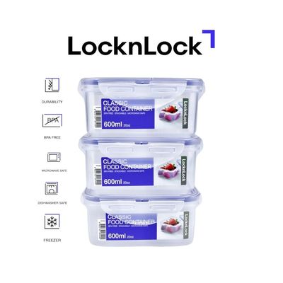 LocknLock 600ml Square Airtight Food Storage PACK OF 3 – BPA-Free, Microwave, Freezer, and Dishwasher Safe