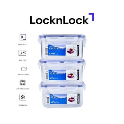 LocknLock 420ml Square Airtight Food Storage PACK OF 3 – BPA-Free, Microwave, Freezer, and Dishwasher Safe