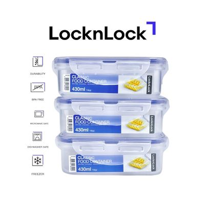 LocknLock 430ml Square Airtight Food Storage PACK OF 3 – BPA-Free, Microwave, Freezer, and Dishwasher Safe
