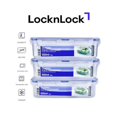 LocknLock 550ml Rectangle Airtight Food Storage PACK OF 3 – BPA-Free, Microwave, Freezer, and Dishwasher Safe