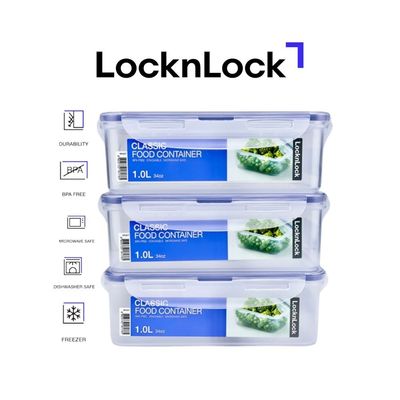 LocknLock 1L Rectangle Airtight Food Storage PACK OF 3 – BPA-Free, Microwave, Freezer, and Dishwasher Safe