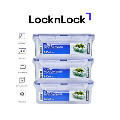 LocknLock 850ml Rectangle Airtight Food Storage PACK OF 3 – BPA-Free, Microwave, Freezer, and Dishwasher Safe