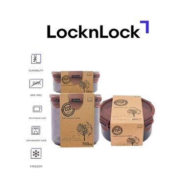 LocknLock Eco Round Food Container 3-pcs Set – Airtight, Leak-Proof, Microwave, Freezer & Dishwasher Safe – Assorted Colors