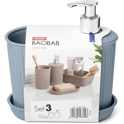 Tatay Liquid Soap Dispenser, Brush Holder and Soap Dish Baobab Collection - Blue Mist
