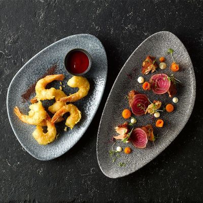 Churchill Studio Prints Raku Topaz Blue Triangle Serving Plate, 30.4x20.5cm - Set of 2