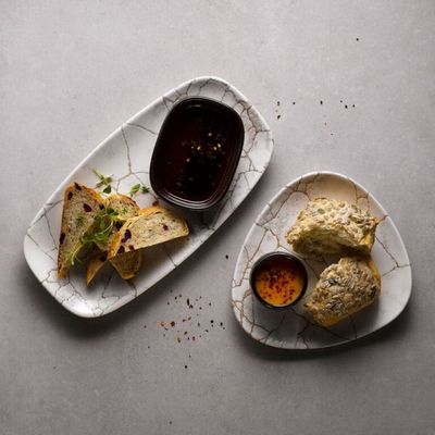 Churchill Studio Prints Kintsugi Agate Grey Oblong Chef’s Plate – Ceramic, 35.5 x 18.9 cm - Set of 2
