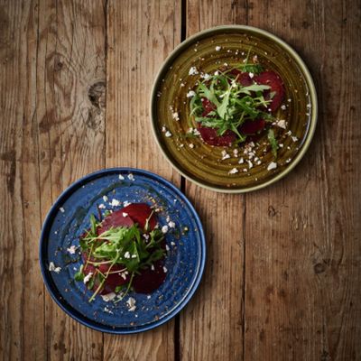 Churchill Stonecast Plume Olive Walled Plate, 26 cm, White Base with Olive Green Swirl Pattern - Set of 2