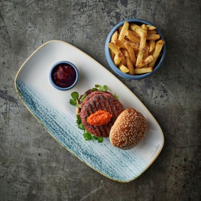 Churchill Homespun Accents Aquamarine Chef's Oblong Plate – 35.5 x 18.9 cm - Set of 2