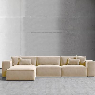 Carol 3 Seater L-Shaped Velvet Sofa Â€“ Luxury White Sectional Corner Couch, Modern Design, Solid Wood Frame, Velvet Upholstered Sofa For Living Room