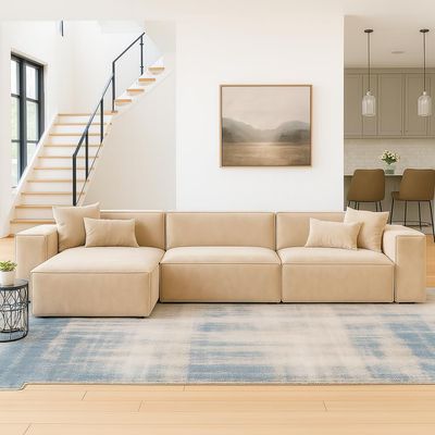 Carol 3 Seater L-Shaped Velvet Sofa Â€“ Luxury White Sectional Corner Couch, Modern Design, Solid Wood Frame, Velvet Upholstered Sofa For Living Room