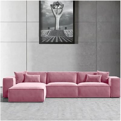 Carol 3 Seater L-Shaped Velvet Sofa Â€“ Luxury White Sectional Corner Couch, Modern Design, Solid Wood Frame, Velvet Upholstered Sofa For Living Room