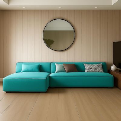 Chelsea Modern L-Shaped Sectional Sofa | Light Beige Velvet Upholstery | Wood Frame L Shape Sofa | Space-Saving Design With Interchangeable Chaise