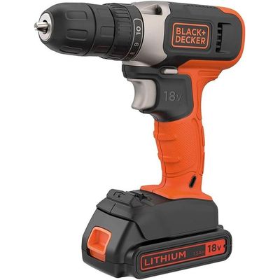 Black + Decker 18V 1.5Ah Li-Ion Cordless Electric Compact Drill Driver With 2 Batteries In Kitbox For Wood Drilling & Screwdriving/Fastening, Orange/Black - Bcd001C2K-Gb