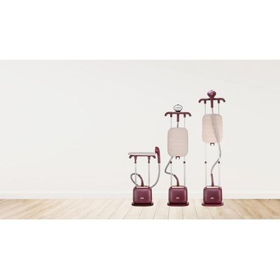 Black + Decker Double Pole Garment Steamer, 2400W, 2L Tank, 10 Steam Settings, Horizontal & Vertical Ironing Board, 35G/Min Steam Rate, Anti-Kink Tube, Auto Shut-Off, Dark Red - Gstd2450-B5 - 2 Years Warranty