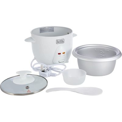Black + Decker 350W 0.6L Rice Cooker With Removable Nonstick Bowl, Steaming Tray, Water Level Indicator And A Glass Lid With Cool Touch, For Healthy Meals Rc650-B5 - 2 Years Warranty
