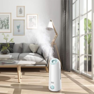 Black + Decker Ultrasonic Air Humidifier, 25W, Large 5L Capacity, Covers 430 Sqft, Adjustable Mist, Auto Shutoff, Water Level Indicator, Aroma Tray For Oils - White/Green - Hm5000-B5 - 2 Years Warranty
