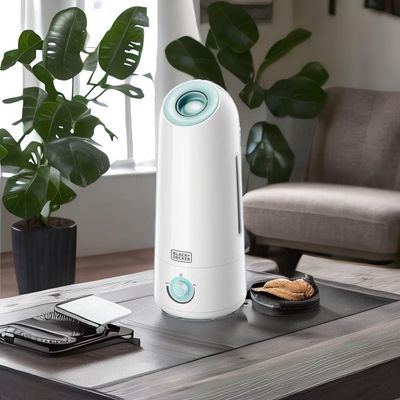Black + Decker Ultrasonic Air Humidifier, 25W, Large 5L Capacity, Covers 430 Sqft, Adjustable Mist, Auto Shutoff, Water Level Indicator, Aroma Tray For Oils - White/Green - Hm5000-B5 - 2 Years Warranty