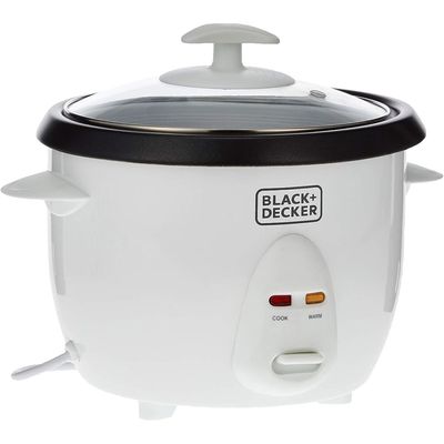 Black + Decker Rice Cooker, 400W, 1L Capacity, Removable Nonstick Bowl, Steaming Tray, Glass Lid, Cool-Touch Design, Auto Warm Function, Water Level Indicator, Quick Meals, 220-240V, White - Rc1050-B5 - 2 Years Warranty