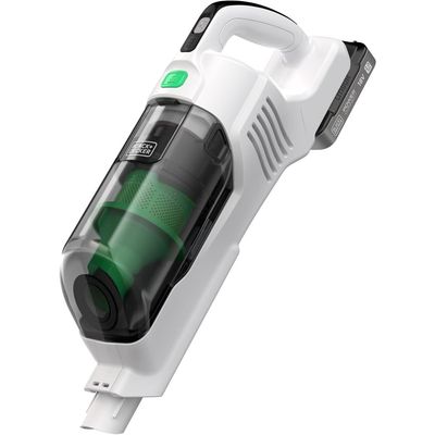 Black + Decker Cordless Stick Vacuum Cleaner, 18V, Cyclonic Filtration, Floor Sense Technology, Edge Cleaning, 40-Min Runtime, Self-Standing Design, Led Headlights – White/Green, Revsv18D1-Gb  - 2 Years Warranty