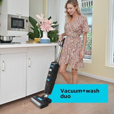 Black + Decker Cordless Wet Dry Vacuum Cleaner And Mop, Vacuum Wash Duo, Self-Cleaning, Edge Cleaning Design, Digital Display, Compact And Space-Saving, Blue - Vw252Br-B5