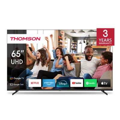 Thomson 65" 4K UHD Smart Google TV â€“ Frameless LED, Voice Remote with Google Assistant, HDR, Built-In Netflix & YouTube, Ultra HD 3840x2160, Side Feet Design, 3-Year Warranty