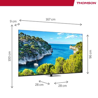 Thomson 75" 4K UHD Google TV â€“ Frameless LED, Swivel Stand, Voice Remote with Google Assistant, Built-In Netflix & YouTube, Ultra HD 3840x2160 Display, 3-Year Warranty