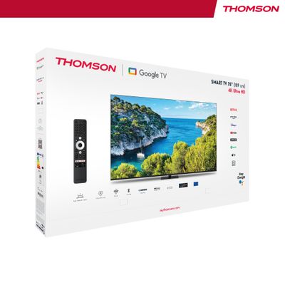 Thomson 75" 4K UHD Google TV â€“ Frameless LED, Swivel Stand, Voice Remote with Google Assistant, Built-In Netflix & YouTube, Ultra HD 3840x2160 Display, 3-Year Warranty