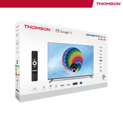 Thomson 50" QLED Google TV â€“ Quantum Dot, Dolby Vision & Atmos, Voice Remote with Google Assistant, Built-In YouTube & Netflix, Frameless QLED Display, Side Feet Design, 3-Year Warranty