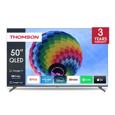 Thomson 50" QLED Google TV â€“ Quantum Dot, Dolby Vision & Atmos, Voice Remote with Google Assistant, Built-In YouTube & Netflix, Frameless QLED Display, Side Feet Design, 3-Year Warranty