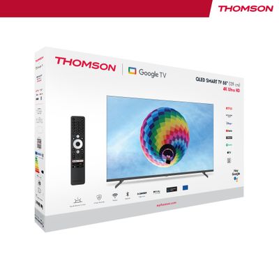Thomson 55" QLED Google TV â€“ Quantum Dot, Dolby Vision & Atmos, Voice Remote with Google Assistant, Built-In YouTube & Netflix, Frameless QLED Display, Side Feet Design, 3-Year Warranty