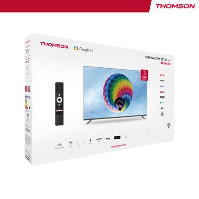 Thomson 65" QLED Google TV â€“ Quantum Dot, Dolby Vision & Atmos, Voice Remote with Google Assistant, Built-In YouTube & Netflix, Frameless Design, Side Feet, Ultra HD Display, 3-Year Warranty