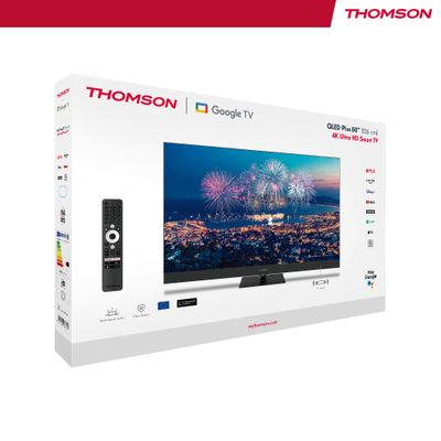 Thomson 50" QLED Plus Google TV â€“ Quantum Dot, Dolby Vision & Atmos, Built-In Front Speakers, Chromecast Built-In, Voice Remote with Google Assistant, Frameless 4K UHD Display, 3-Year Warranty