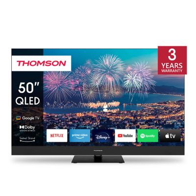 Thomson 50" QLED Plus Google TV â€“ Quantum Dot, Dolby Vision & Atmos, Built-In Front Speakers, Chromecast Built-In, Voice Remote with Google Assistant, Frameless 4K UHD Display, 3-Year Warranty